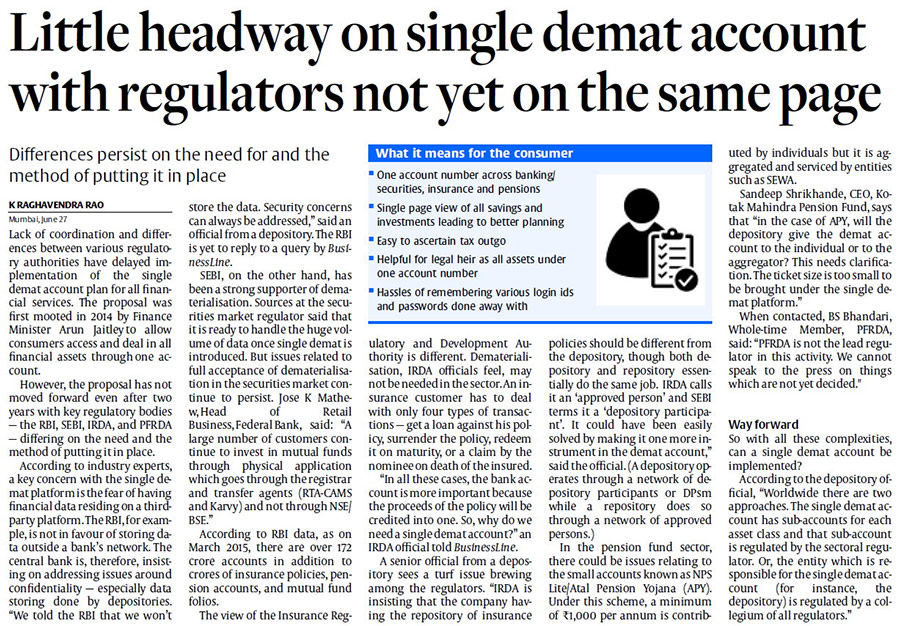 Little headway on single demat account with regulators not yet on the same page